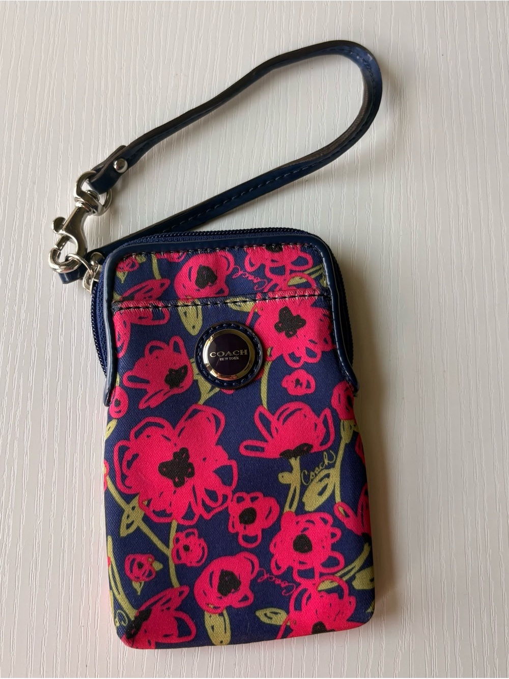 Coach Navy & Hot Pink Floral Wristlet Pouch